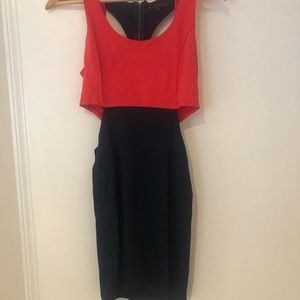 Coral and navy mini cut out dress